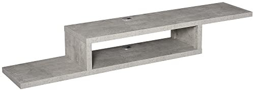 HOMCOM Floating TV Unit, Wall Mounted TV Stand with Open Shelf and 2 Cable Holes, Entertainment Unit for Living Room, Grey