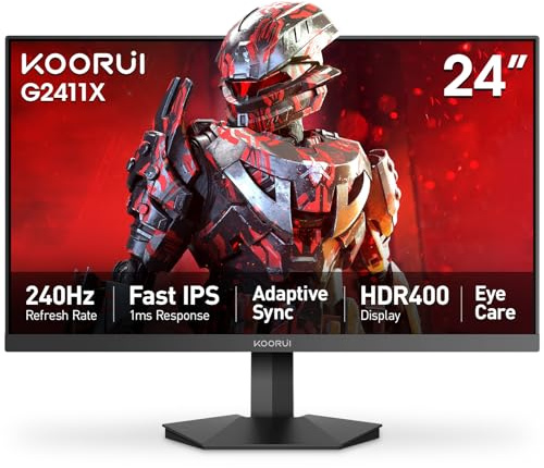 KOORUI 24 Inch Gaming Monitor, 165Hz, FHD 1920x1080, 1ms, IPS, Compatible FreeSync G-sync, Tilt Adjustable, Eye Care, VESA Wall Mountable (HDMI, DisplayPort) Black