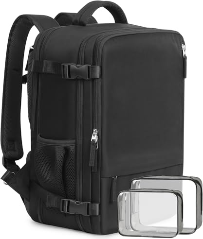 Beraliy Travel Backpack for Men Women, Large Carry On Backpack, Personal Item Bag Airline Approved, 17 inch Laptop Backpack, Business Work Gym Weekender Bag, Black