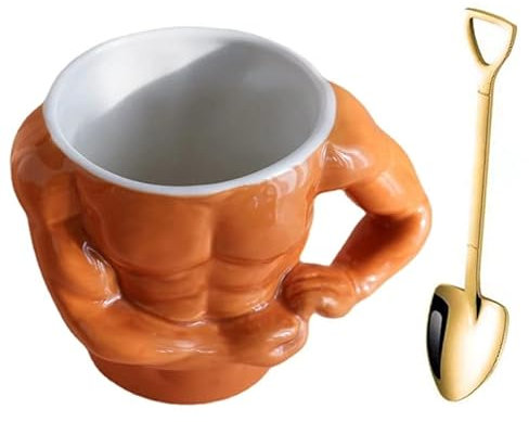 Mode kreativ rolig keramisk 3D vattenkopp mugg glasskopp skål med sked i rostfritt stål (muskel med sked)