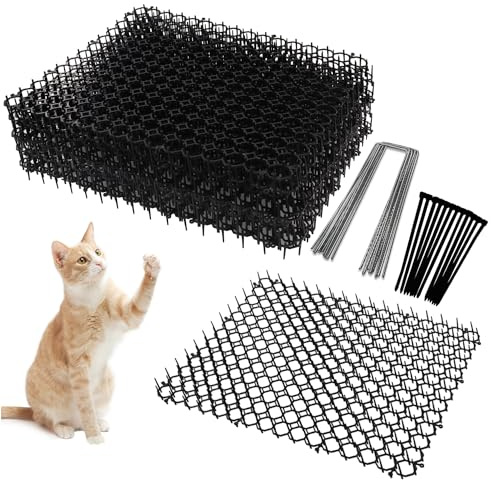 MARIWEI Cat Fecal Mat Sets, Cat Deterrent Mat with Nails Perfect for Garden Animal Barrier, Scat Mat for Cats with Spikes(10 Pack, 12 x 16 Inch, Black)