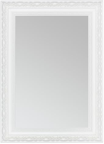 CLAMARO Otto Barock-Wandspiegel Fichte Massivholz, 40 x 50 cm, Weiß Matt | Echtglas Spiegelscheibe, HDF-Rückwand, Metall-Aufhänger, Hoch- und Querformat montierbar, handgefertigt in Deutschland