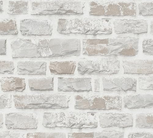 BRICOFLOR Tapete in Mauer Optik weiß beige ideal für Küche und Flur Steintapete in 3D Optik Vliestapete mit Stein Muster