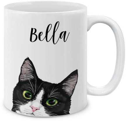 MUGBREW Tazza da caffè personalizzata con il tuo nome o testo, regalo personalizzato per Natale, compleanno, anniversario, tazza da caffè in ceramica da 325 ml, tazza da tè - gatto nero bianco smoking