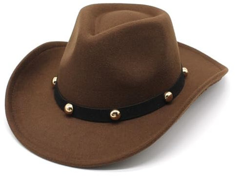 Fengyan Hats New Western Cowboy Hut, Männer und Frauen Jazz Hüte, Herren und Damen National Style Hut Herbst und Winter Wollfilz Hüte, braun, Samll(54cm)