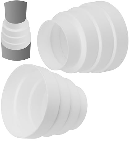 Mehrstufiger Rundrohr Verbinder, 2 Stück, für Ø 80 mm, 100 mm, 110 mm, 120 mm, in Weiß, Reduzierverbinder für Wohn- und Geschäftsräume, Reduzierstück Belüftungssystem, Entlüftung Abluftrohr Übergang
