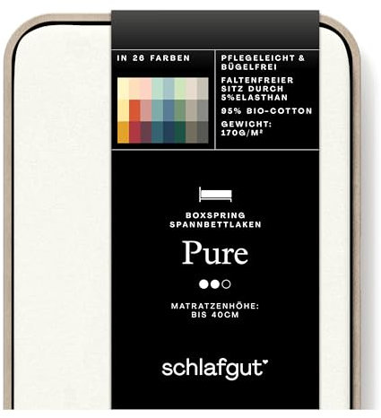 Schlafgut Pure Boxspring Spannbettlaken 140x200cm bis 160x220cm Off-White, Spannbetttuch Wollweiss aus weicher Biobaumwolle