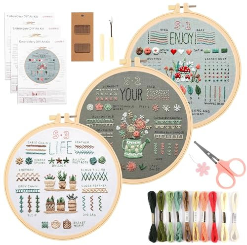XHYASD Juego de Bordado para Principiantes y Adultos - Diseño de Flores y Plantas Con Marco de Plástico e Instrucciones