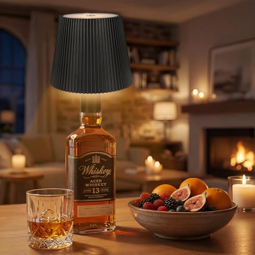 Ketom Flaschenlampe Aufsatz LED Aufladbar Schwarz, IP54 Wasserdicht | Lampenschirm für Flasche, Akku Lampe für Flasche LED USB, 3 Farbtemperaturen, Dimmbare, Touch Control, für Restaurant Bar