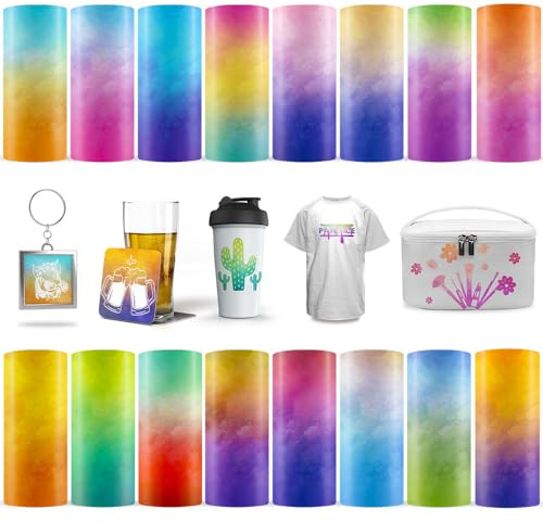 LUCKIGUCK Infusible Transfer Ink Sheets 16 Stück/Set,Gradient Vorgedrucktes gefärbtes Sublimationspapier 11.5 X 30.5 cm Eisen auf T-Shirt und Tasse