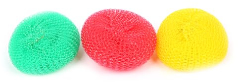 50 Stück Topfreiniger, FRANZ MENSCH, farblich Sortiert, Kunststoff, robust | Scheuerschwamm, Spülschwamm, Ø 9,5cm, 3cm hoch, für Töpfe, Pfannen, Küche, Gastronomie, starke Reinigungsleistung