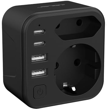 JSVER USA Reseadapter, Typ B Adapter 2 Platser USA Tyskland Reseadapter med 4 USB-anslutningar 2 USB C & 2 USB A (3.4A 17W) Uttagsadapter Typ B för Amerika Kanada Mexiko Thailand Dominikanska(Svart)