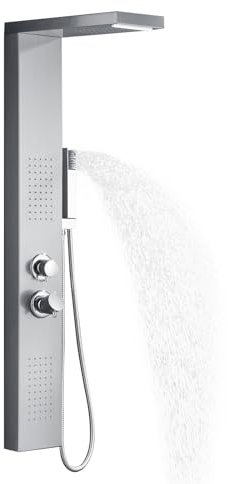 Modernes Edelstahl-Duschpaneel-System mit Regenduschkopf, Handbrause und Wasserfall-Funktion, ideal für Badezimmer-Dusche, Upgrade, silberfarben