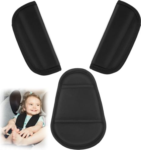 unillea 3Pcs Baby Seat Belt Pads Set, Universal Seatbelt Cushions, Soft Shoulder Strap Covers and Crotch Pad for Car Seat, Pushchair, Stroller, Skin-Friendly for Newborns, Infants, and Kids
