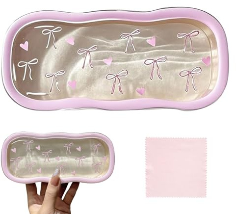 BelleVive Glasses Case Hard Shell, Clear, Pink Bow, Holder for Sunglasses & Reading Glasses