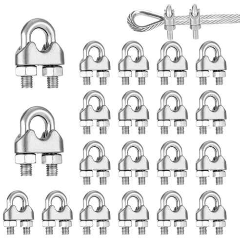 20 Stück Drahtseilklemme 4mm Seilklemmen M4 Edelstahl 304 U-Bolzen Bügelklemmen in Bügelform Stahlseil Seilverbinder und Seilendverbindung für 4mm Drahtseil Ideal für Sonnensegel, Wäscheleine, Markise