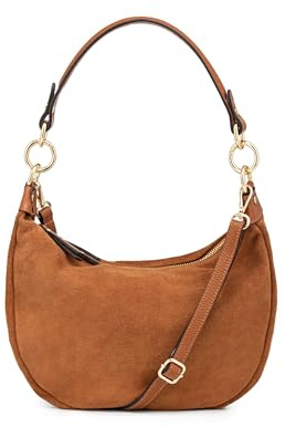 Caspar Wildleder Hobo Bag Damen Schultertasche aus echtem Leder mit verstellbarem Crossbody Gurt - PREMIUM LINE - Modell No.857 - Made in Italy