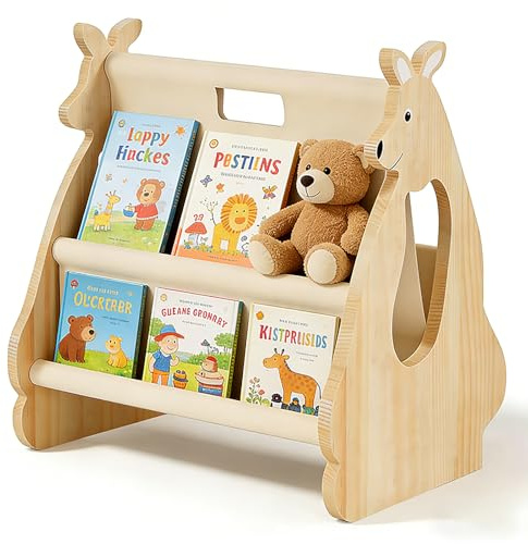 LUPATDY Bücherregal Kinder us Holz, Montessori Kinderregal, Bücherkiste für Kinder Zimmer, Buch-Organizer für Kinderzimmer, Kinderzimmer Deko, Aufbewahrung für Bücher, 42 x 25 x 37cm