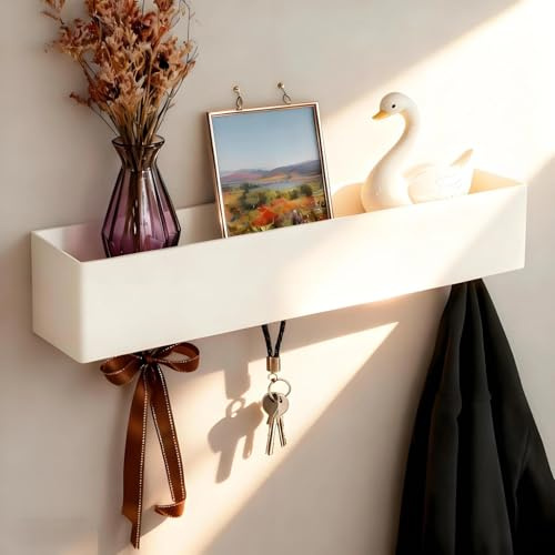 SHENGYIG 5 Ganci Bianco Appendiabiti da Parete con Mensola 43,5 cm - Invisibile Attaccapanni a Muro per Corridoi e Camere Letto - Appendi Abiti per Muro - Salvaspazio Appendiabiti da Parete Moderni