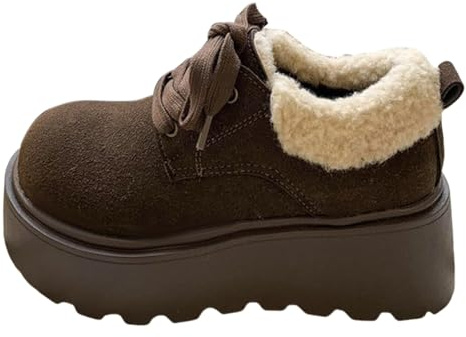 Generisch Scarpe invernali da donna con plateau, stivali invernali, imbottiti, antiscivolo, resistenti all'abrasione, con lacci, larghi, casual, comodi, per l'inverno, per esterni, caffè, 39 EU