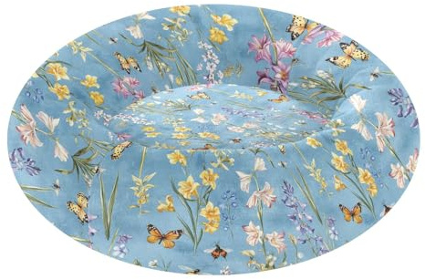 Wudan Haustier-Katzenbett, rutschfest, flauschig, für extra kleine Haustiere, schlafen, S, Blumen, Hyazinthen, Schmetterlinge, Blau