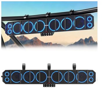 GoHawk UTV Sound Bar | Waterproof 10-Speaker ATV Soundbar | Bluetooth & Multicolor Lights | 35-Inch SxS Speakers | Radio Amplified Soundbar for Polaris RZR, Can-Am Golf Cart, Marine w/FM Radio