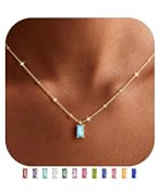 TINGN Kette Gold Damen 14K Vergoldete mit Mär Aquamarin Rechteckig Geburtsstein Anhänger Gold Halskette Geburtsstein Kette Geburtstagsgeschenke für Frauen Mädchen Hochzeitstag Schmuck