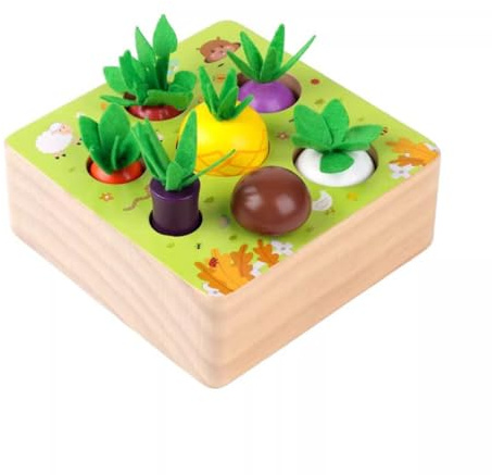 LLTCMAOYI Juguete Montessori de Madera para Cosechar Verduras, Juguete Encastre de Zanahoria, Rábano y Piña