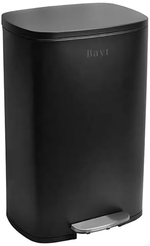 Bayt Pattumiera da cucina, 50 litri, a pedale, in acciaio inossidabile, nero, con coperchio igienico, pattumiera da 50 l, in acciaio inox, per cucina, ufficio e bagno, design elegante, colore: nero