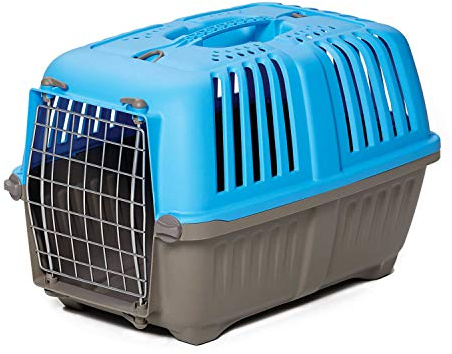 MidWest Homes for Pets Spree Travel Carrier – Hard-Sided Dog & Cat Carrier, Small Pet Travel Crate with Handle, Ventilated Design, Easy Assembly, 22-Inch, Blue