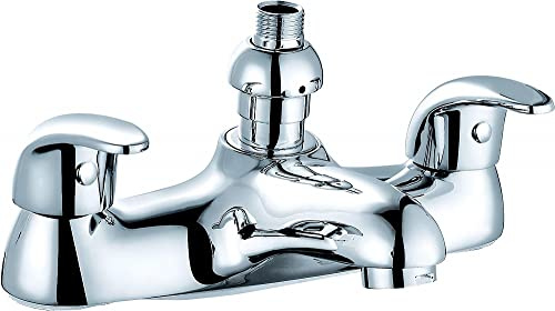 VeeBath Luton Luxury Round Monobloc Double Lever Bath Shower Mixer Tap Bathroom Tub Filler Brass Faucet with Shower Head - Chrome