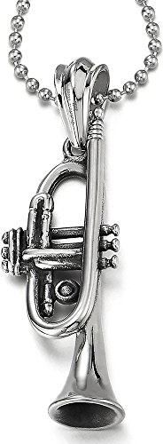 COOLSTEELANDBEYOND Trompete Anhänger Edelstahl Halskette für Herren Damen mit 75cm Stahl Kugelkette