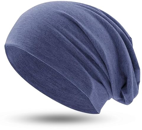 Hatstar ® Berretto classico da donna, in jersey a maniche lunghe, tinta unita e bicolore, unisex, leggero e morbido Jeans blu mélange Taglia unica