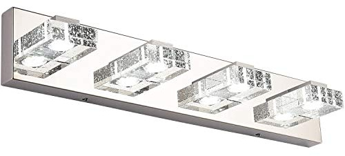 SOLFART LED Bathroom Lighting Fixtures 4 Lights Dimmable Modern Glass Stainless Steel Vanity Wall Light Over Mirror