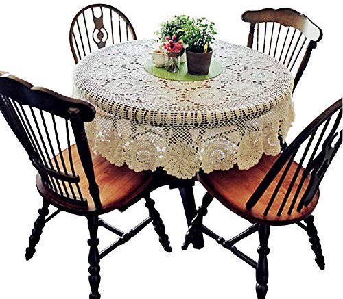 Yizunnu Runde Vintage handgefertigte Häkeldecke, Baumwolle, Spitze, Tischdeckchen, für Hochzeit, Party, Baumwolle, beige, 130 cm
