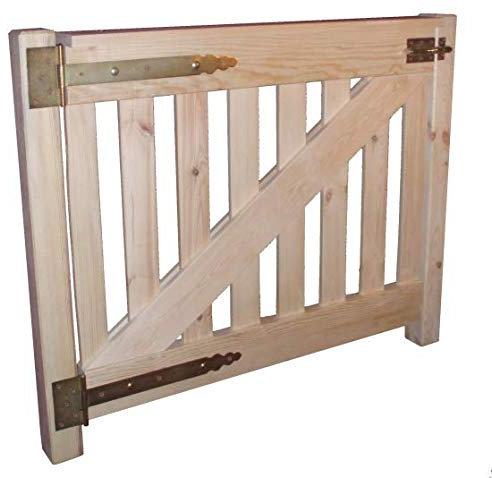 Bastionshop - Gartentor Holz, Gartentür aus Holz - Rustikale Holztor mit Pfosten und Verriegelung, Zauntor aus massivem Kiefernholz, Lattenzaun Tor - Unlackiert, wooden gate - 90x95cm (v.3)