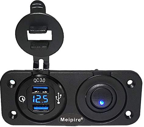 Meijegu QC 3.0 panneau de prise USB 12V / 24V, Quick charge 3.0 chargeur de voiture prise intégrée allume - cigare étanche adaptateur usb can pour moto bateau camion caravane ATV (E)