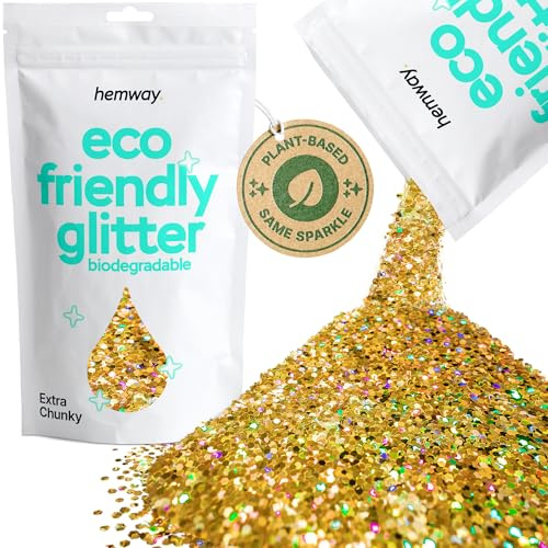 Hemway Eco Friendly Biodegradable Glitter 100g / 3,5 Unzen Bio Cosmetic Sicher Sparkle Vegan für das Gesicht, Lidschatten, Körper, Haar, Nagel und Festival - 24.01 0.04 1mm - Gold Holographic