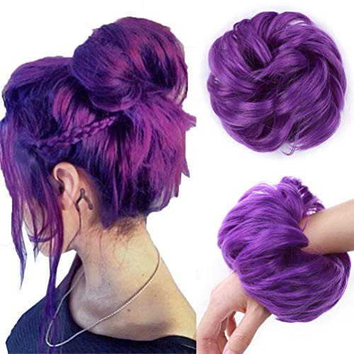 Hair Extensions Haarverlängerung Haarteil Haargummi Hochsteckfrisuren Voluminös Unordentlicher Dutt Gewellt Wavy wie Echthaar Lila