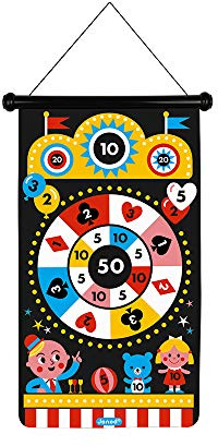 Janod - Jeu de Fléchettes Magnétiques thème Fete Foraine - Jeu d'Adresse - Apprentissage Agilité et Concentration - 6 Fléchettes - Recto/Verso - Dès 4 Ans, J02083