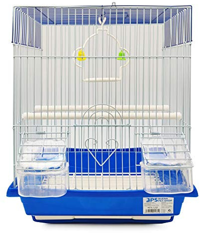 BPS Vogelkäfig für Wellensittiche, Kanarienvogel, mit Futternapf, Tränke, Springhaken, Sitzstange zum Ausruhen, zufällige Farbauswahl, 30 x 23 x 39 cm, BPS-1185