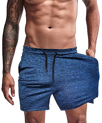 Agilelin Sportshorts för män, innersöm med ficka, träning, snabbtorkande, blå, XL