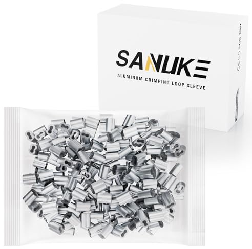 Sanuke 200PCS 5/64 Aluminum Crimping Loop Sleeve Wire Rope Sleeves Double Barrel Ferrule for Wire Rope and Cable Line End…