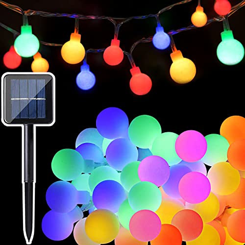 50 LED Globe Solar Fairy String Lights, 23Ft Ball String Lights Outdoor Waterproof, 8 Modes Ball Solar Powered Lights for Garden Christmas Bedroom Wedding Festival Party Decoration, Multi-Color