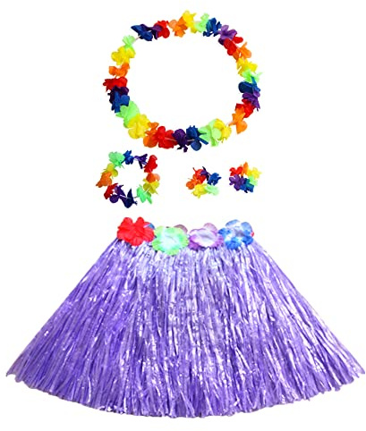 duoyif Hawaii Hula Rock Mit Blumenkette, Hawaiian Gras Hula Rock, Party-Kostüm, Grasröcke Hawaii Hula Für Cheerleading Karnevals Geburtstags Oktoberfest Halloween Neujahr