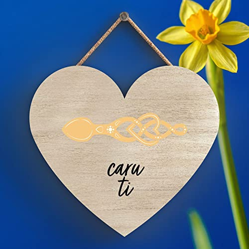 Global Designs Caru Ti Love You Welsh Love Spoon Wooden Heart Hanging Plaque