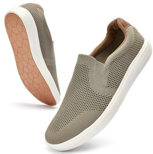 Puxowe Mocasines casuales para hombre, zapatos de malla para caminar, mocasines de vestir para negocios y ocio, Caqui, 40 EU