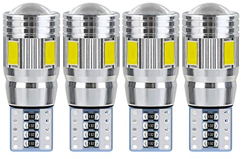 Unnderwiss Bombillas T10 W5W LED Luz Interior Coche Bombilla de cuña blanca 5630 Adecuado para las luces de la matrícula del coche, luces laterales, de posición y de la cúpula (4 piezas).
