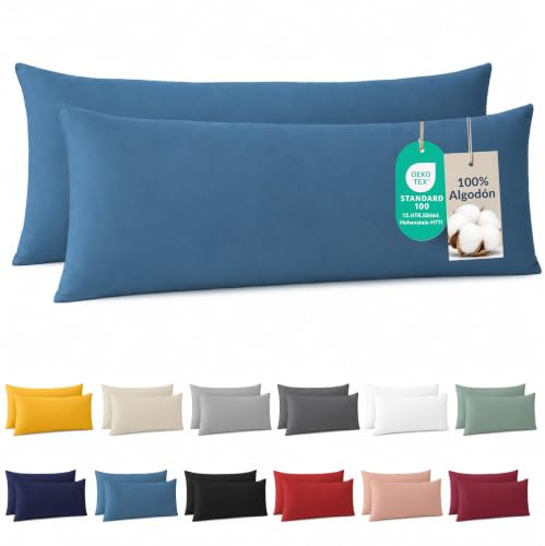 Dreamzie - Seitenschläferkissen Bezug 40 x 145cm - 100% Baumwolle - Blau | Oeko-Tex zertifiziert · mit Reißverschluss · Kopfkissenbezug & Kissenhülle · Jersey · 150 g/m² · Weich · Waschbar