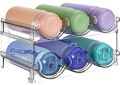 Sbosbo Wasserflaschen-Organizer, stapelbar, 2 Stück, Wasserflaschenhalter für Küche, Kühlschrank, Schrank, Organisation und Aufbewahrung, Weinregal/Getränkeflaschenhalter aus Kunststoff
